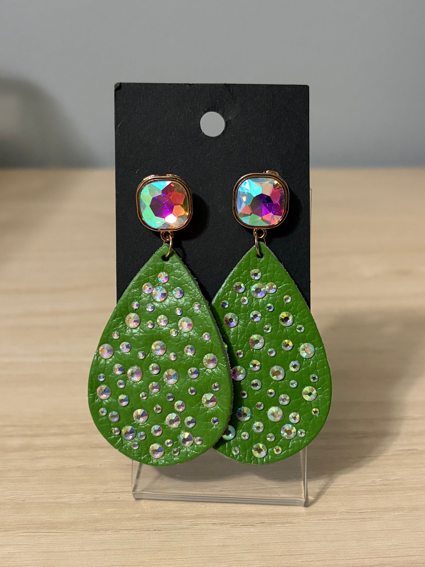 Green leather earrings