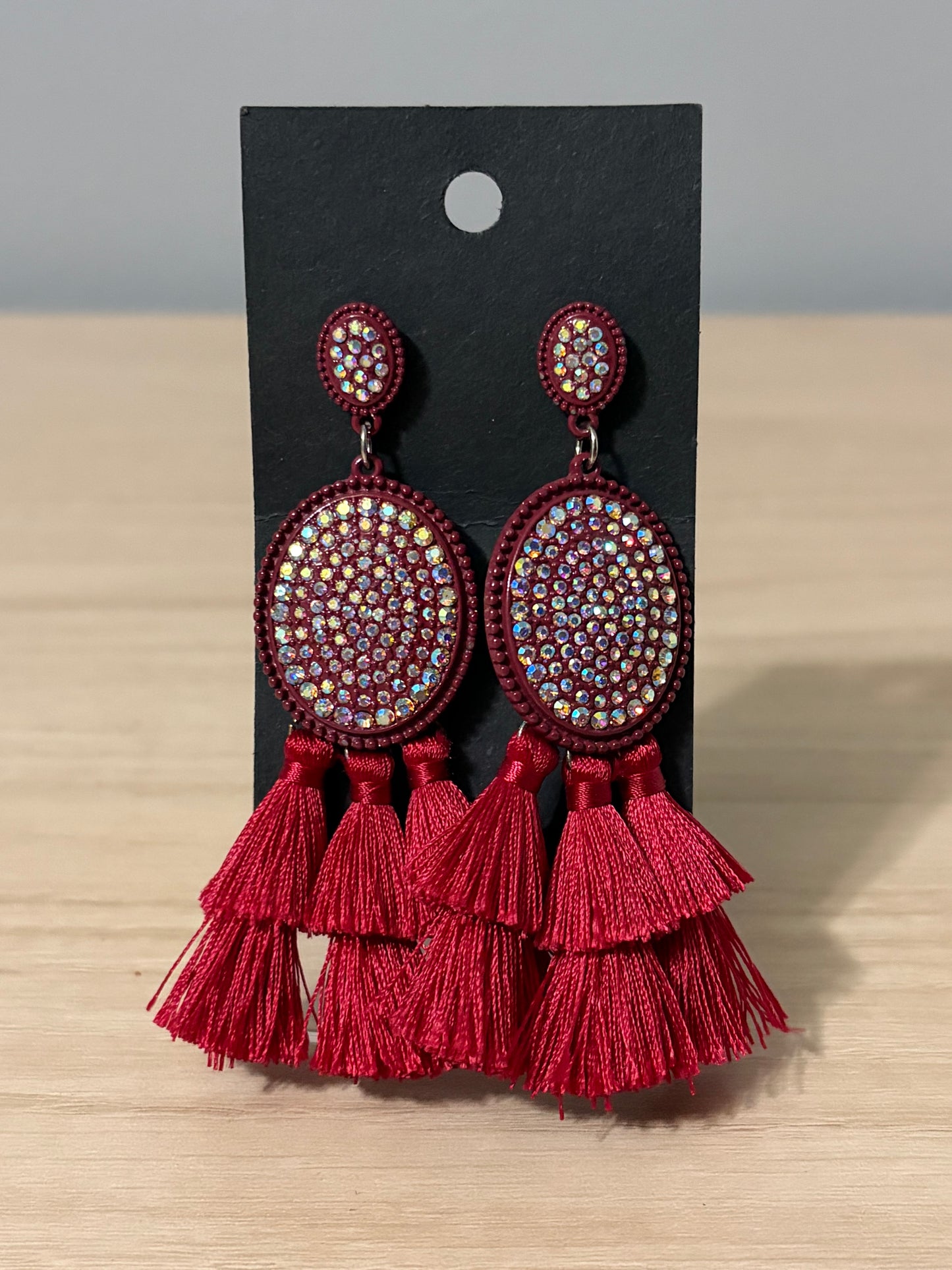 Burgundy tassel earrings