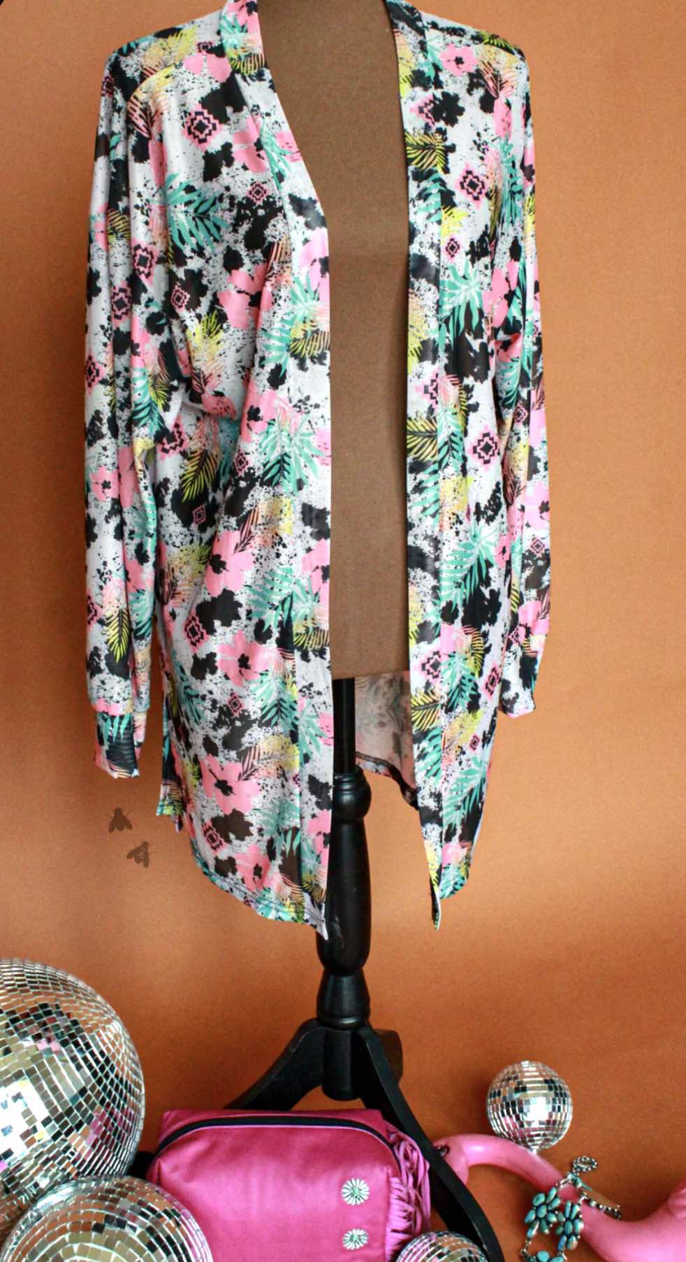 Mesh cowprint cardigan