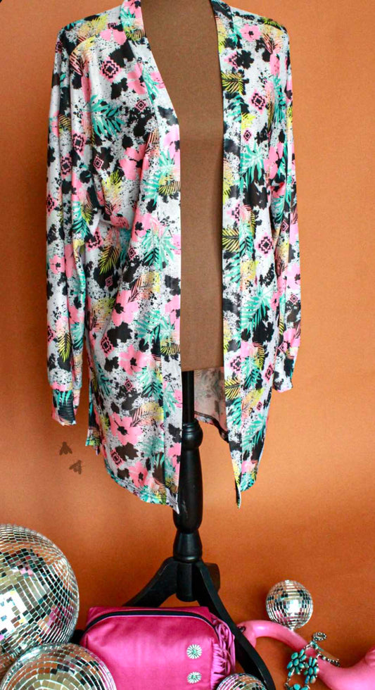 Mesh cowprint cardigan