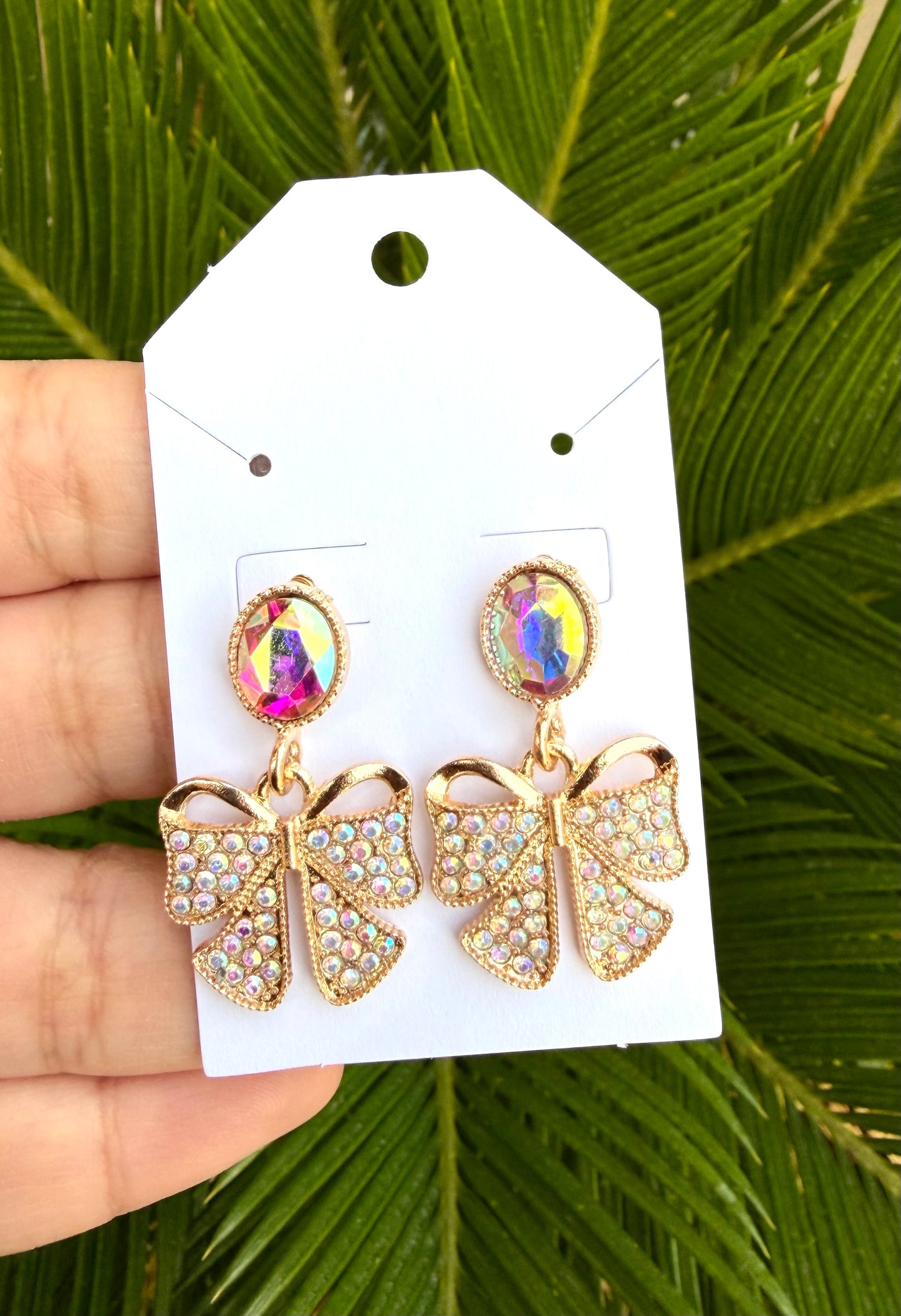 Iridescent bow earrings