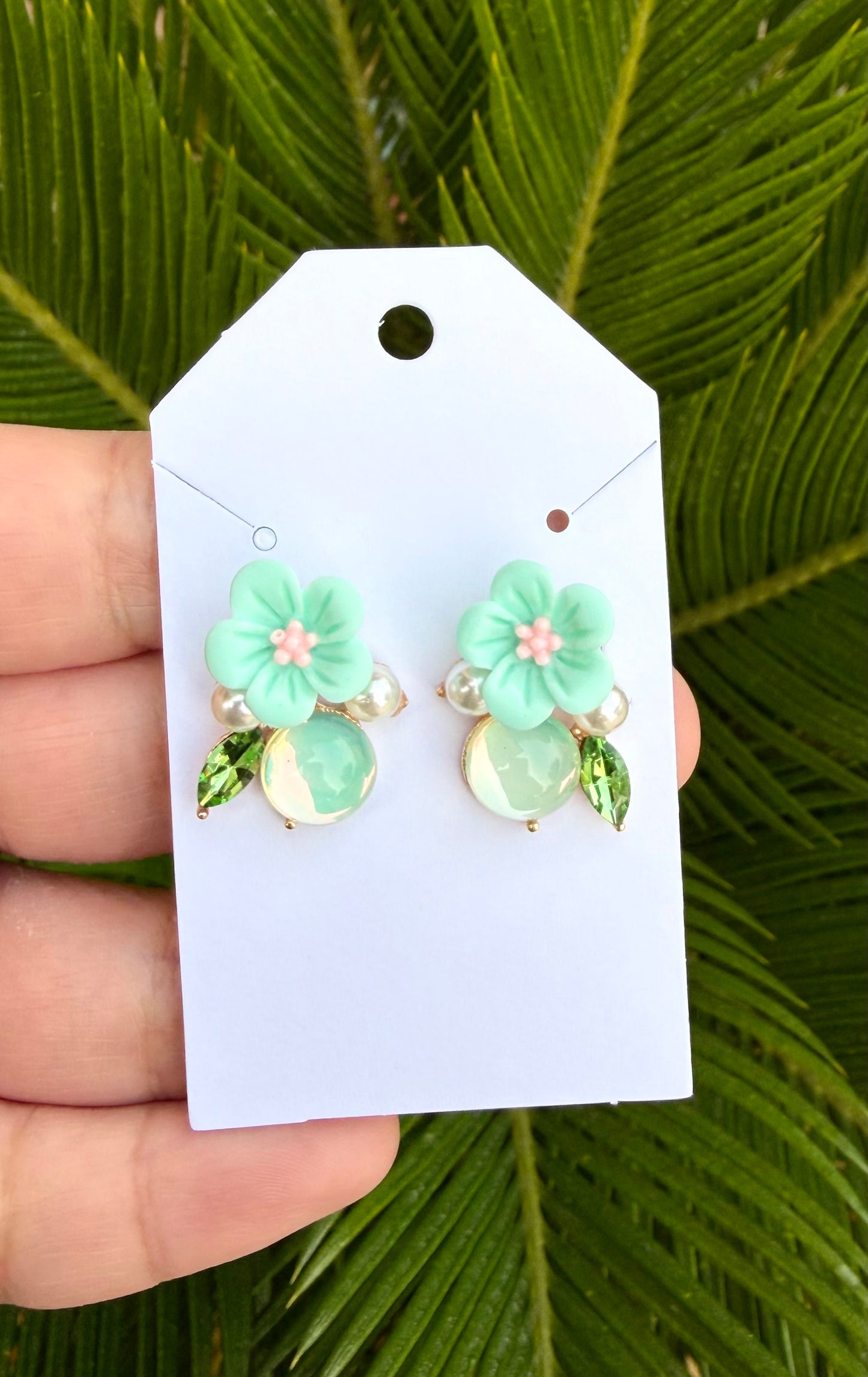 Mint floral studs