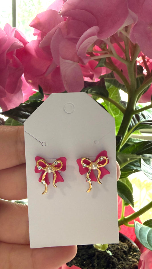 Pink bow studs